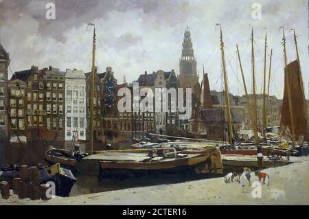 Breitner George Hendrik - Het Damrak te Amsterdam - Néerlandais École - 19e siècle Banque D'Images