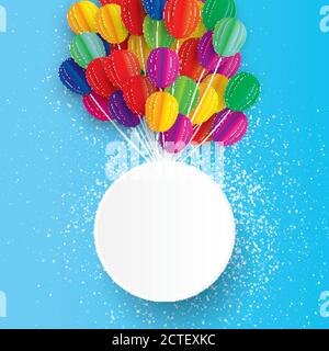 Ballons de coupe d'art en papier volant. Cercle pour le texte. Décoration colorée pour fête, fête, bannière, carte, cadeau. Peloton origami. Bonne BIRT Illustration de Vecteur