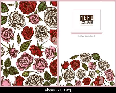 Couverture de menu à motif fleuri et roses de couleur Illustration de Vecteur