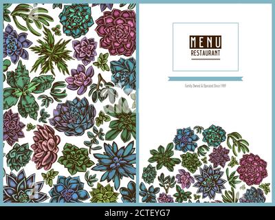 Couverture de menu motif floral avec de l'echeveria succulente colorée, de l'echeveria succulente, succulente Illustration de Vecteur