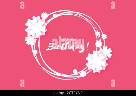 Carte de vœux en papier à motif joyeux anniversaire mignon. Origami fond floral. Cadre carré pour le texte. Illustration vectorielle. Illustration de Vecteur