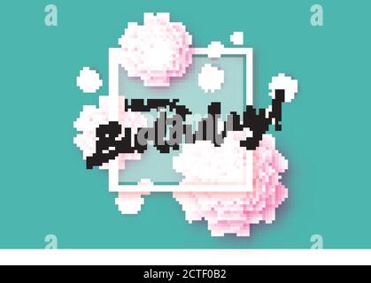 Carte de vœux en papier à motif joyeux anniversaire mignon. Origami fond bleu floral. Cadre carré pour le texte. Illustration vectorielle. Illustration de Vecteur