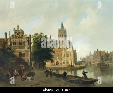 Hove Bart Van - Gezicht Op de Oude Kerk Van Delft - Dutch School - 19e siècle Banque D'Images