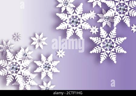 Chute de neige à l'origami avec diamant. Carte de vœux du nouvel an Crystal Happy. Joyeux Noël. génial Flocon de neige blanc coupé en papier. Flocons de neige d'hiver. Holida Illustration de Vecteur