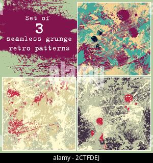 Illustration vectorielle. Ensemble de trois motifs de grunge sans couture. Couleur vintage Illustration de Vecteur
