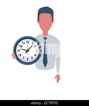 Homme d'affaires ou commis. Personnage masculin dans un style simple et tendance avec des objets, illustration plate. Concept d'entreprise. Isolé sur fond blanc. Illustration de Vecteur