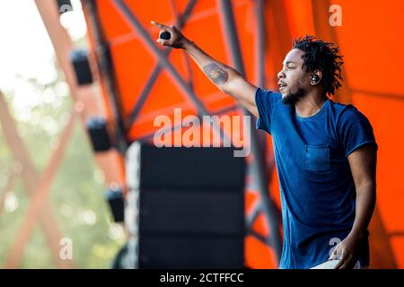 Roskilde, Danemark. 03ème, juillet 2015. Kendrick Lamar, rappeur et parolier américain, interprète un concert à Orange Stage au festival de musique danois Roskilde Festival 2015. (Crédit photo: Gonzales photo - Lasse Lagoni). Banque D'Images