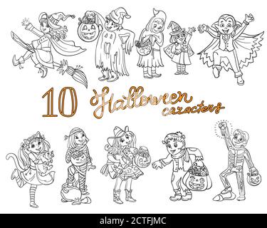 Jeu de caractères de coloriage d'illustration d'halloween de dessin animé vectoriel Illustration de Vecteur