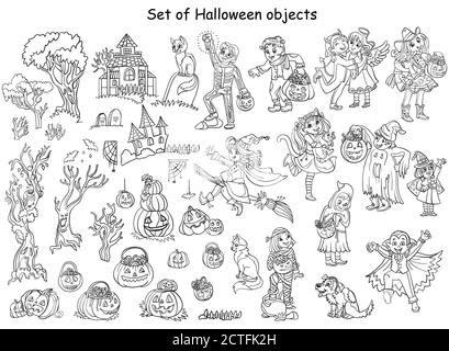 Jeu de caractères de coloriage d'illustration de dessin animé vectoriel halloween Illustration de Vecteur