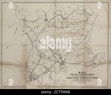 Carte d'Essex et partie des comtés de Middlesex, montrant les routes ferroviaires entre Salem, Lowell, Boston et Lawrence, cartographie, cartes, 1848, Sharp & Peirce Banque D'Images