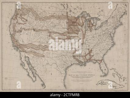 Carte des États-Unis présentant les concessions de terres faites par le gouvernement général pour aider à la construction de chemins de fer et de chemins de fer, cartographie, cartes, 1878, Commission géographique et géologique de la région des montagnes Rocheuses (É.-U.), Powell, John Wesley, 1834-1902, bien, Julius, 1826-1909 Banque D'Images