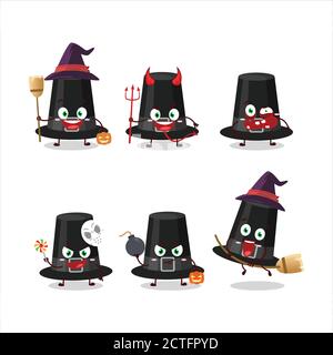 Émoticônes d'expression d'Halloween avec personnage de dessin animé de chapeau de pèlerins noir Illustration de Vecteur