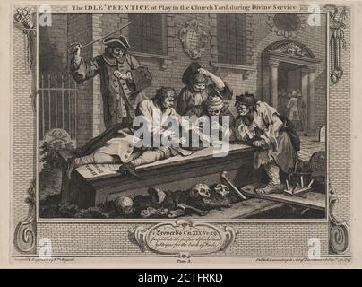 The Idle 'Prentice at Play in the Church Yard, pendant le service Divin plaque 3, STILL image, Prints, 1747, Hogarth, William, 1697-1764 Banque D'Images