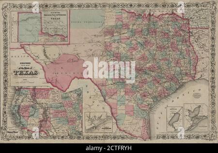 Nouvelle carte de l'état du Texas de Colton, cartographie, cartes, 1871 Banque D'Images