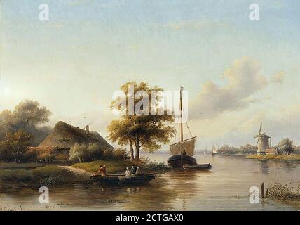 Spohler Jan Jacob - le Ferry 2 - Dutch School - 19e siècle Banque D'Images