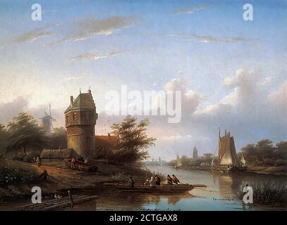Spohler Jan Jacob - le Ferry 1 - Dutch School - 19e siècle Banque D'Images
