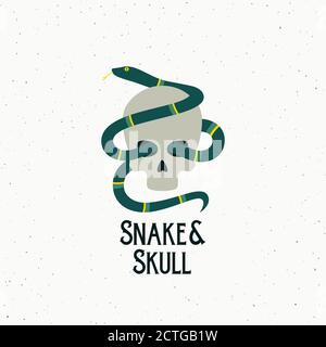 Modèle de symbole, de symbole ou de logo abstrait Snake and Skull. Illustration de style plat. Textures de merde. Illustration de Vecteur