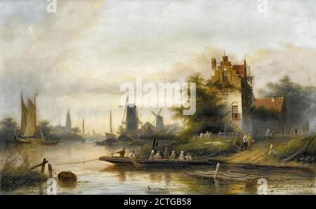 Spohler Jan Jacob Coenraad - le ferry pour Haarlem - Dutch School - 19e siècle Banque D'Images