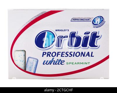 BUCAREST, ROUMANIE - 4 AVRIL 2016. Orbit White chewing-gum pack isolé sur blanc, produit par le Wrigley Banque D'Images