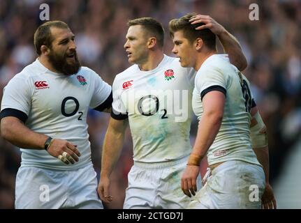 OWEN FARRELL CÉLÈBRE LA DEUXIÈME TENTATIVE DE L'ANGLETERRE Angleterre contre L'AUSTRALIE QBE INTERNATIONAL - TWICKENHAM Copyright image : © Mark pain / ALAMY Banque D'Images