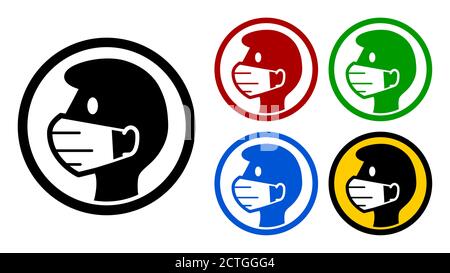 Ensemble d'icônes porter un masque de visage ou une couverture de visage de différentes couleurs. Image vectorielle. Illustration de Vecteur