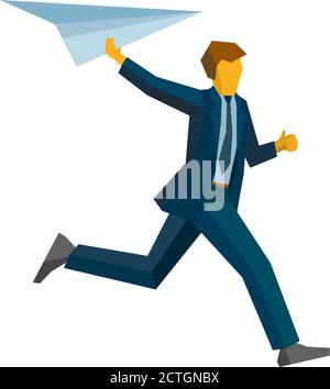 Homme d'affaires courant avec un papier ordinaire à main levée. Business concept (métaphores) - démarrage, lancement d'un nouveau projet. Clip art vectoriel de style plat isola Illustration de Vecteur