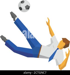 Homme d'affaires donnant un coup de pied au ballon de football. Manager joueur de football isolé sur fond blanc. Concept d'entreprise (métaphores). Clip art vectoriel plat Illustration de Vecteur