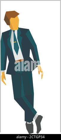 Homme d'affaires debout à la porte. Concept commercial - nouvelle entreprise ouverte, en attente, repos, pause. Clip art vectoriel plat sur fond blanc. Illustration de Vecteur