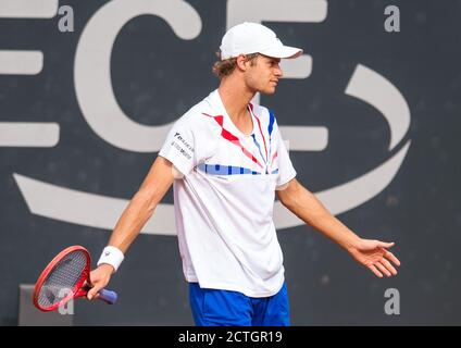 Hambourg, Allemagne. 23 septembre 2020. Circuit ATP de tennis - Hamburg European Open, singles, men, tour de seize dans le stade de Rothenbaum. Garin (Chili) - chanvre (Allemagne). Yannick Hanfmann répond. Credit: Daniel Bockwoldt/dpa/Alay Live News Banque D'Images