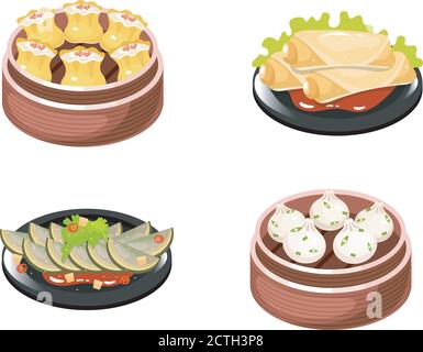 Jeu d'icônes de couleur de plats chinois Illustration de Vecteur