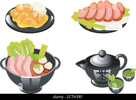 Jeu d'icônes de couleur de plats chinois Illustration de Vecteur