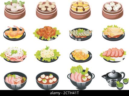 Jeu d'icônes de couleur de plats chinois Illustration de Vecteur