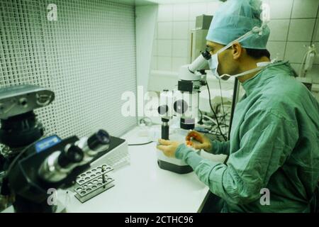 Naissance de jumeaux après fécondation in vitro, Lyon, France, .Archives 90ies Banque D'Images