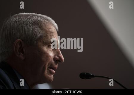 Washington, États-Unis. 23 septembre 2020. Anthony Fauci, MD, directeur, National Institute of Allergy and Infectious Diseases, National Institutes of Health; témoigne lors d'une audience du Comité sénatorial américain de la santé, de l'éducation, du travail et des pensions pour examiner COVID-19, en mettant l'accent sur une mise à jour de la réponse fédérale au Capitole des États-Unis le 23 septembre 2020 à Washington, DC. Photo de piscine par Alex Edelman/UPI crédit: UPI/Alay Live News Banque D'Images