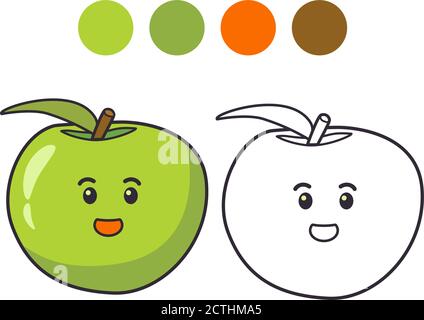 Livre de coloriage pour les enfants.fruit de pomme avec un visage mignon . Illustration de Vecteur