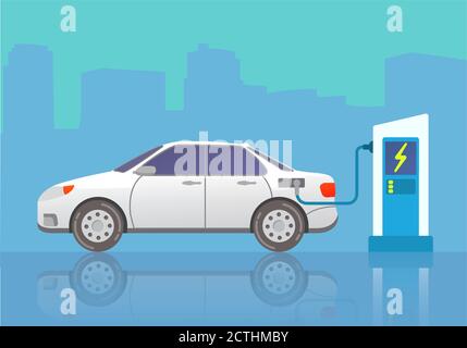 Voiture électrique station de charge de ville.Green ECO technologie électricité. Illustration de Vecteur