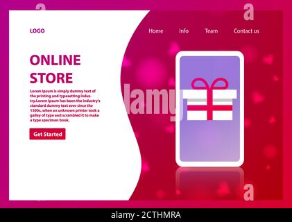 Modèle de page d'arrivée de la boutique en ligne.conception plate de la page Web. Illustration de Vecteur