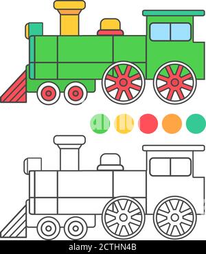 Livre de coloriage pour les enfants. Transport.jeu éducatif pour les enfants train de locomotive à vapeur. Illustration de Vecteur