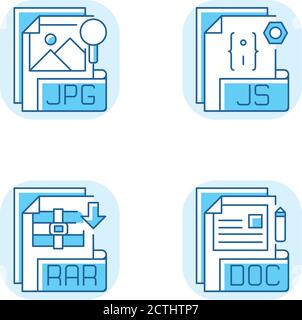 Types de fichiers jeu d'icônes de couleur RVB bleu Illustration de Vecteur
