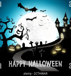 Bonne halloween bannière vectorielle, arrière-plan, Halloween affiche de fête Illustration de Vecteur