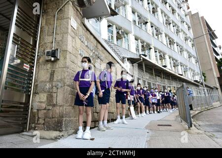 Les jardins d'enfants et les écoles primaires rouvrent à mesure que la vitesse de propagation de COVID-19 ralentit à Hong Kong, en Chine, le 22 septembre 2020. (Photo par Top photo/Sipa USA) Banque D'Images