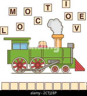 Jeu de mots puzzle vapeur locomotive .éducation enfant en développement. Illustration de Vecteur