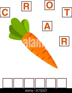 Jeu de mots puzzle carotte.Education enfant en développement.Riddle pour les légumes d'âge préscolaire. Illustration de Vecteur