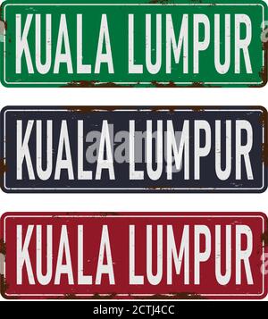 Panneau DE ROUTE EN MÉTAL isolé d'époque grunge carré Kuala Lumpur Illustration de Vecteur