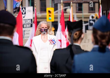 Ottawa, Canada. 23 septembre 2020. La gouverneure générale du Canada, Julie Payette, arrive au Sénat canadien pour le discours du Trône. Banque D'Images