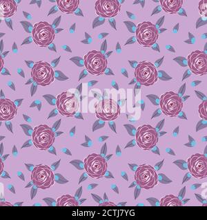 Motif fleuri roses et feuilles sans couture Illustration de Vecteur