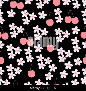 Motif cerisiers en fleurs et cerises sans coutures Illustration de Vecteur