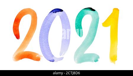 Nouvel an 2021 - lettrage aquarelle dessiné à la main Banque D'Images