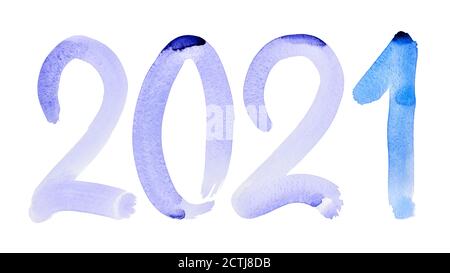 Bonne année 2021 - lettrage bleu aquarelle dessiné à la main Banque D'Images