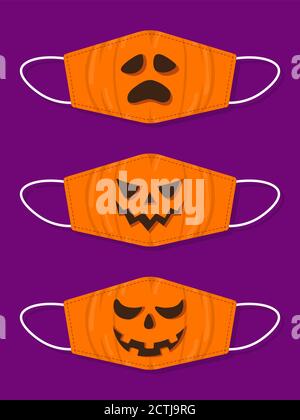 Ensemble de motifs bouche réutilisable enfants masques drôles avec halloween citrouille 3 Illustration de Vecteur